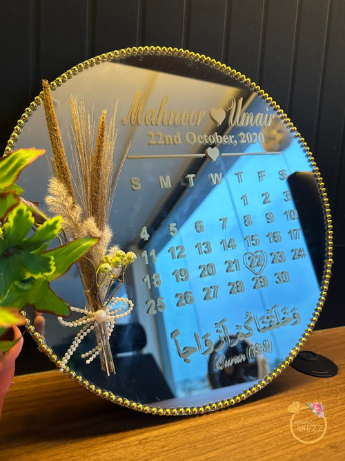 Save the Date Round Mirror Tray