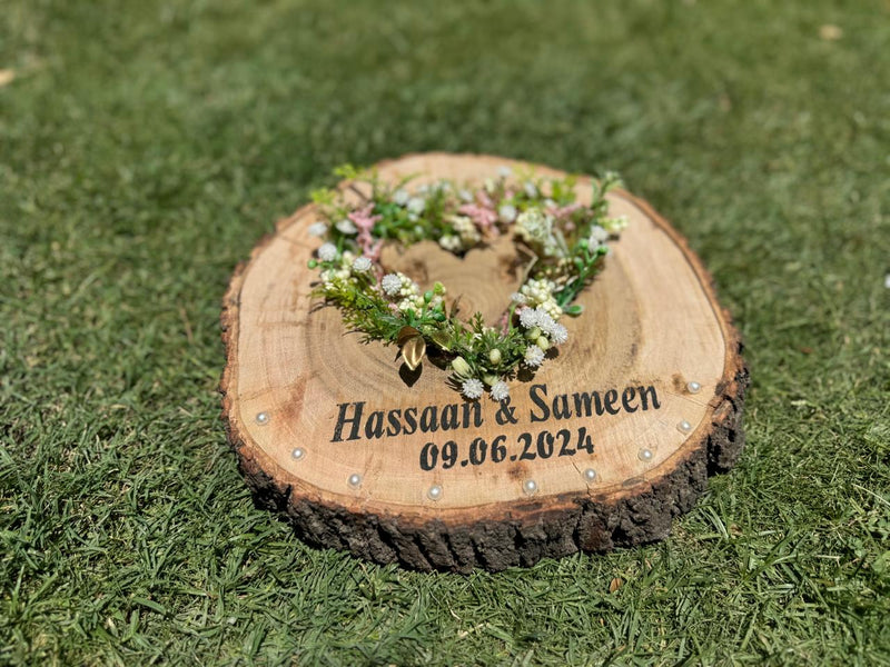 Heart Engraved Floral Wooden Engagement Tray