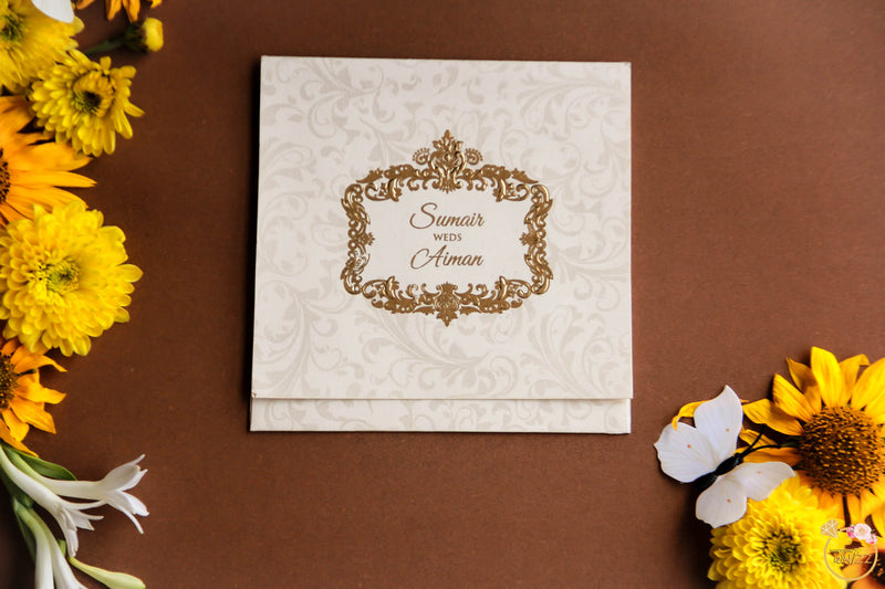 Flap White Card with Foil Embossed Border