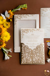 Golden Rexign Lasercut Invite - Foil Printing with Transparent Envelope