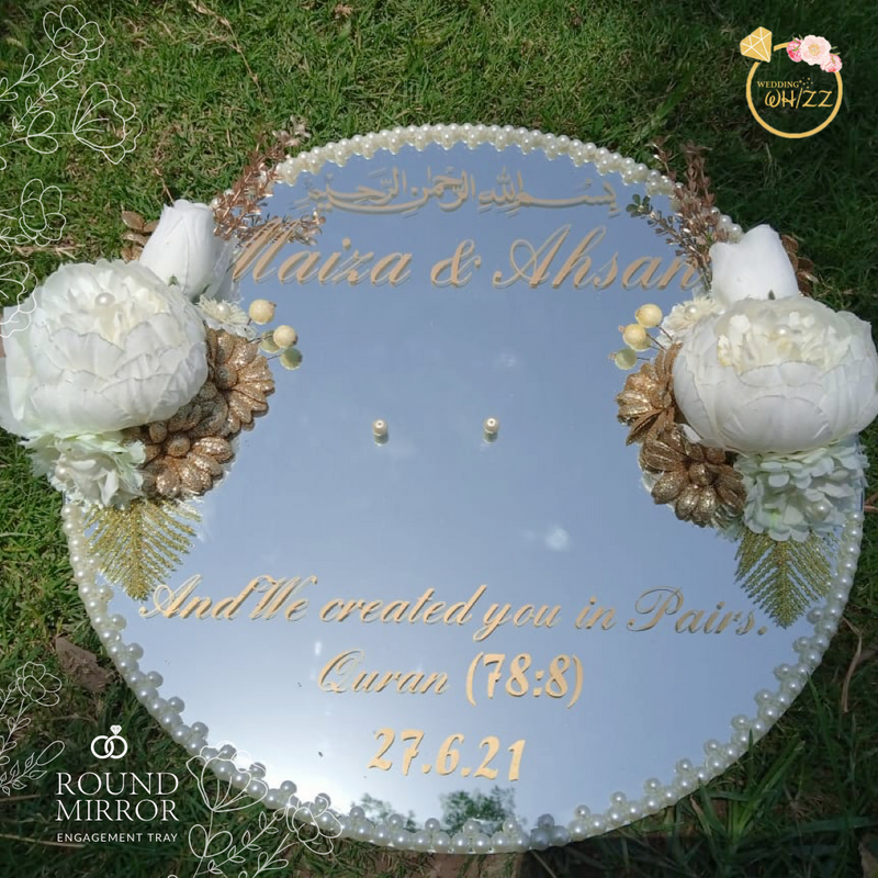 Mirror Engagement Tray - White & Gold Flowers