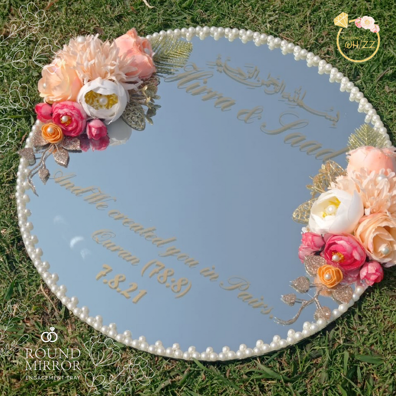 Mirror Engagement Tray - Peach & White Flowers