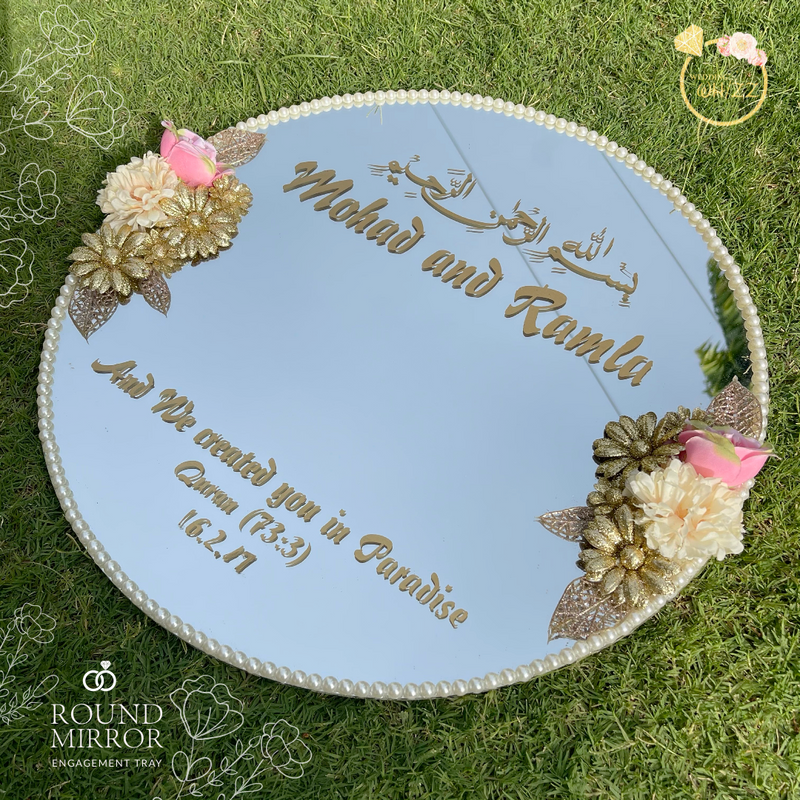 Mirror Engagement Tray - Pink & Gold Flowers