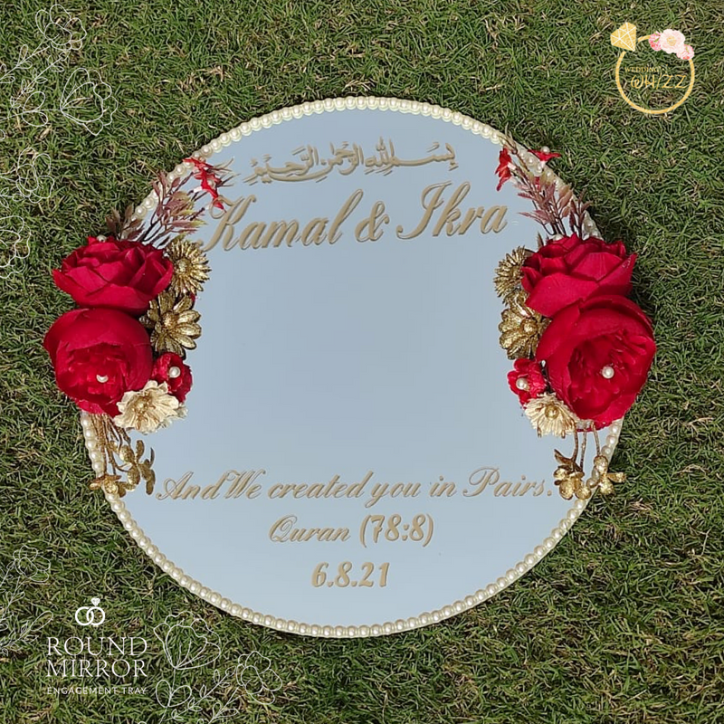 Mirror Engagement Tray - Red & Red Flowers