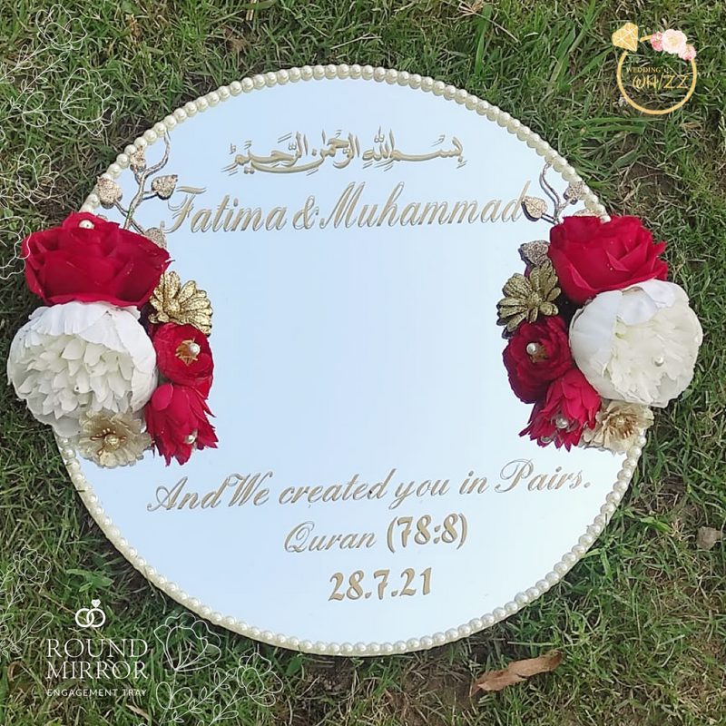 Mirror Engagement Tray - Red & White Flowers