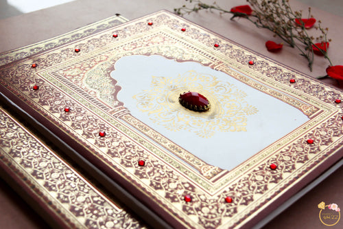 Mughal Foil Printed Booklet with Embellishment + Enevlope