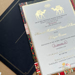 Mughal Inspired foil printed pattern Invite with Black envelope