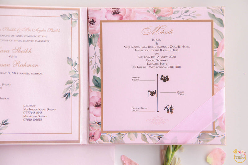 Pink Base with Flower Border and Plain Envelope