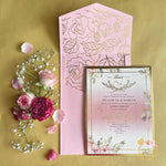 Pink Gold Base with Floral Digital Print Invite and Pink Envelope