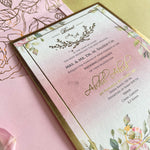 Pink Gold Base with Floral Digital Print Invite and Pink Envelope