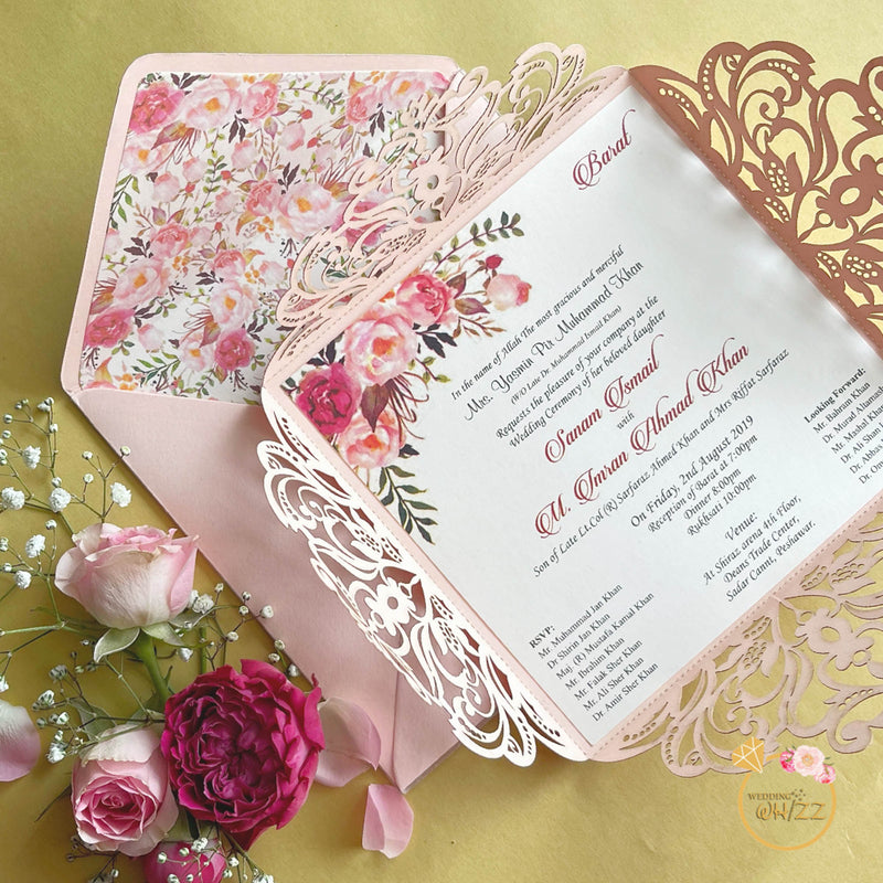 Pink Lasercut Invite - with Digital Invite and Envelope