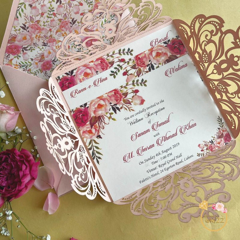 Pink Lasercut Invite - with Digital Invite and Envelope