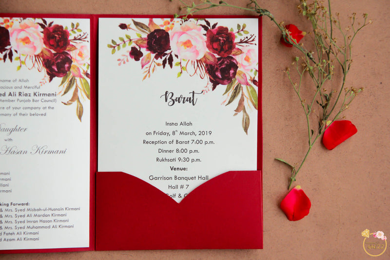 Single Color Tri fold Invite with Floral Inserts Pocket