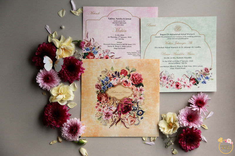 Square Matte Floral Wedding Invite