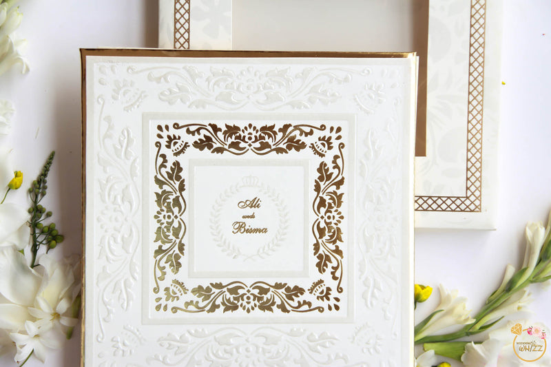 White Embossed Gold Foil Booklet with Envelope