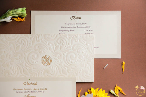 White Embossed Wedding Invite with Foil Printing