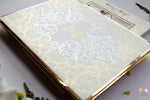 White Patterned Embossing with Gold Foil Name Booklet Invite